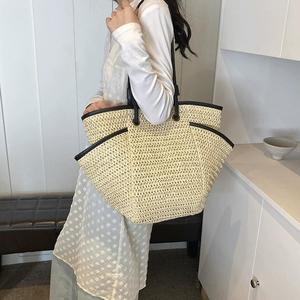 女式休闲手提包沙滩包新款简约时尚大容量草编单肩纸绳手提包涤纶内衬 - Product Image 6