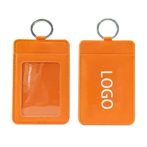 Factory customized Logo PU leather id card holder Tag holder that can carry work ID card