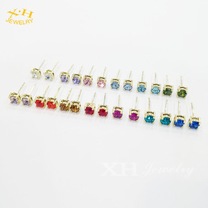 2024 mới thời trang Zirconia Bông tai 12 màu sắc thời trang mạ đồng thau vàng bạc vàng hồng - Product Image 2