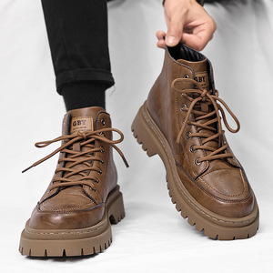 M1088 Nuovi Stivali Autunnali da Uomo in Vera Pelle Impermeabili, Scarpe Sportive a Taglio Medio, Stile Retrò Britannico per Escursionismo e Lavoro - Product Image 1