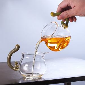 Ketel kaca borosilikat tahan panas, Set teko teh siang hari dengan warna kreativitas pegangan hewan 250ml - Product Image 5