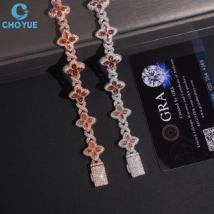 Cadena al por mayor de moissanita de colores, cadena cubana de plata de ley 925, joyería de lujo estilo hip hop, collar cubano personalizado con pavé completo - Product Image 2