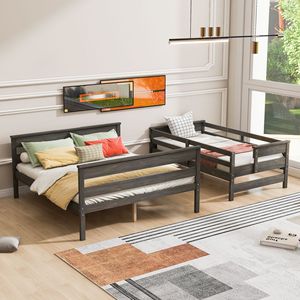 Children's <b>Bunk</b> <b>Bed</b> Solid <b>Wood</b> Frame Detachable Design Grey Bedroom Furniture for Kids - Product Image 2
