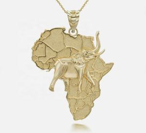 Wanita & Pria 18K baja tahan karat berlapis emas peta Afrika liontin kalung kustom gaya klasik lapisan Rhodium untuk pria wanita - Product Image 1