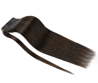Queue de cheval droite brun foncé naturel, sans nœuds, sans perte de cheveux, extensions capillaires double épaisseur, queue de cheval à clipser pleine longueur