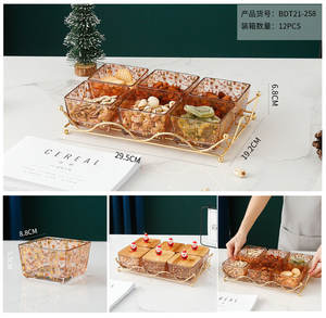 Ensemble de bols à servir en verre moderne <span class=keywords><strong>2022</strong></span>, pour en-cas, fruits secs, avec plateau en métal, boîtes à bonbons de <span class=keywords><strong>Noël</strong></span> avec couvercle en bambou - Product Image 6