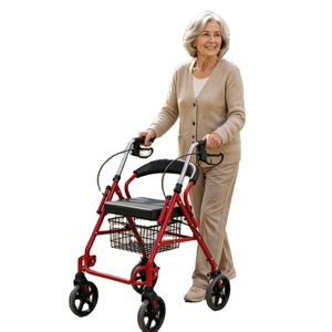<span class=keywords><strong>Déambulateur</strong></span> médical pliable à 4 roues avec siège et sac de rangement, léger, pliage instantané, rouge/noir, aide à la marche pour personnes âgées - Product Image 1