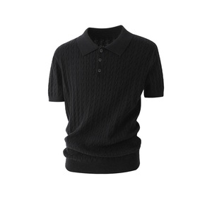 Polo en tricot pour homme à manches courtes, tricot torsadé, couleur unie, respirant, évacuant l'humidité, pour l'été, gris, noir, MLXL2XL3XL - Product Image 2