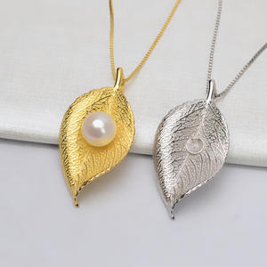 จี้เงินแท้ S925 ลายใบไม้สีทอง ประดับมุก 7-8 มม. สำหรับทำเครื่องประดับ DIY ถาดเปล่า ดีไซน์ทันสมัย 853 ชิ้น - Product Image 1