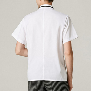 เสื้อเชฟแขนสั้นผ้าโพลีเอสเตอร์ผสมคอตตอนสีขาว ระบายอากาศดี ชุดยูนิฟอร์มครัว - Product Image 3