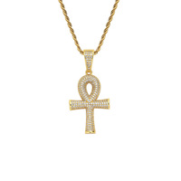 Chaîne avec pendentif croix Anka tridimensionnel, bijoux hip-hop, accessoires rap, collier croix Anka entièrement en zirconium.