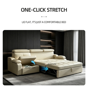 Sofá <span class=keywords><strong>Cama</strong></span> Ergonómico <span class=keywords><strong>de</strong></span> Piel Sintética Personalizable, 3 Plazas, Ajustable, con Almacenamiento Extraíble, Sofá <span class=keywords><strong>Cama</strong></span> Doble Cómodo para Sentarse y Recostarse - Product Image 2