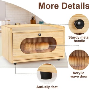 Boîte à pain en bois avec fenêtre en verre, récipient de rangement pour la cuisine, couleur brun foncé - Product Image 3
