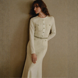 Vestido Midi de Tweed de Lujo con Botones, Corte en Diagonal, Elegante, para Oficina y Fiestas, OEM ODM - Product Image 2