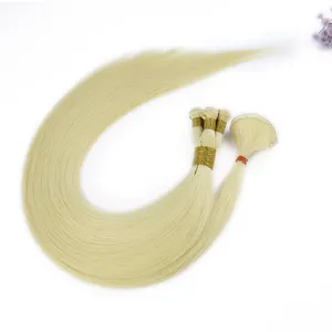 शानदार हाथ से बंधे बाने वाले मानव बाल एक्सटेंशन रेशमी सीधे सुनहरे रंग के कच्चे यूरोपीय बाल एक्सटेंशन