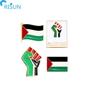 Fabricación de Metal logotipo personalizado Palestina bandera esmalte Pin broche venta al por mayor letra mano puño esmalte Laper Pin esmalte insignia