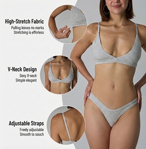 Soutien-gorge de yoga sans armatures pour femme, en coton extensible et spandex, col en V, bretelles réglables, doux, pour un confort quotidien - Product Image 3