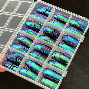 144 faux ongles à presser, effet miroir chromé bleu, dégradé scintillant, brillant, courts, carrés, couvrant entièrement l'ongle, pour femmes - Product Image 2