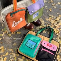 Sac fourre-tout rétro contrasté pour ordinateur portable, avec plusieurs poches extérieures, en nylon, sac à main pour ordinateur portable, bandoulière amovible, sac de transport antichoc pour ordinateur
