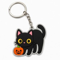 Porte-clés personnalisé Halloween en PVC et acier inoxydable, motif chat noir et citrouille, Kawaii, effrayant, écologique, durable, Jack O'Lantern, idéal pour les fêtes