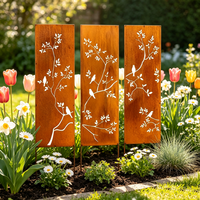 Panneau décoratif de jardin en acier Corten rouillé, motif oiseaux et arbres, art de jardin, cloison extérieure