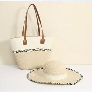 Hot Selling Seaside Summer Holiday Straw Tote <b>Bag</b> <b>Hat</b> Set 2 Pcs Zipper Closure Travel Women Handmade Woven Beach <b>Bag</b> - Product Image 4