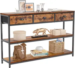 Console Table With 3 Drawers Entryway Table With 3-Tier Storage Shelves Narrow Sofa Table