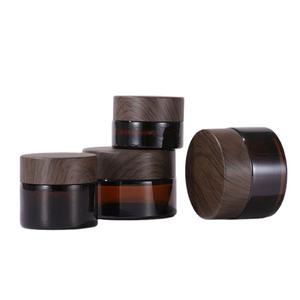 Custom Brown Face Cosmetic <b>Container</b> 5g 10g 15g 20g 30g 50g 100g Amber Glass Cream Jars with <b>Plastic</b> Bamboo Wood Lid - Product Image 2