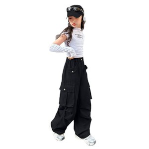 Pantalons <span class=keywords><strong>cargo</strong></span> pour filles, grandes filles, printemps automne 2025, nouveau style coréen décontracté, jambe large droite, coton, taille élastique - Product Image 5