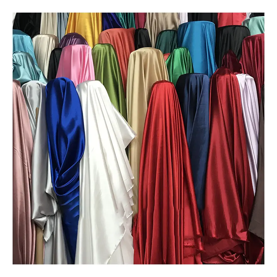 Ipek saten kumaşlar giyim elbiseler için astar kumaş tekstil hammadde üreticisi % 100 Polyester streç kumaş saten