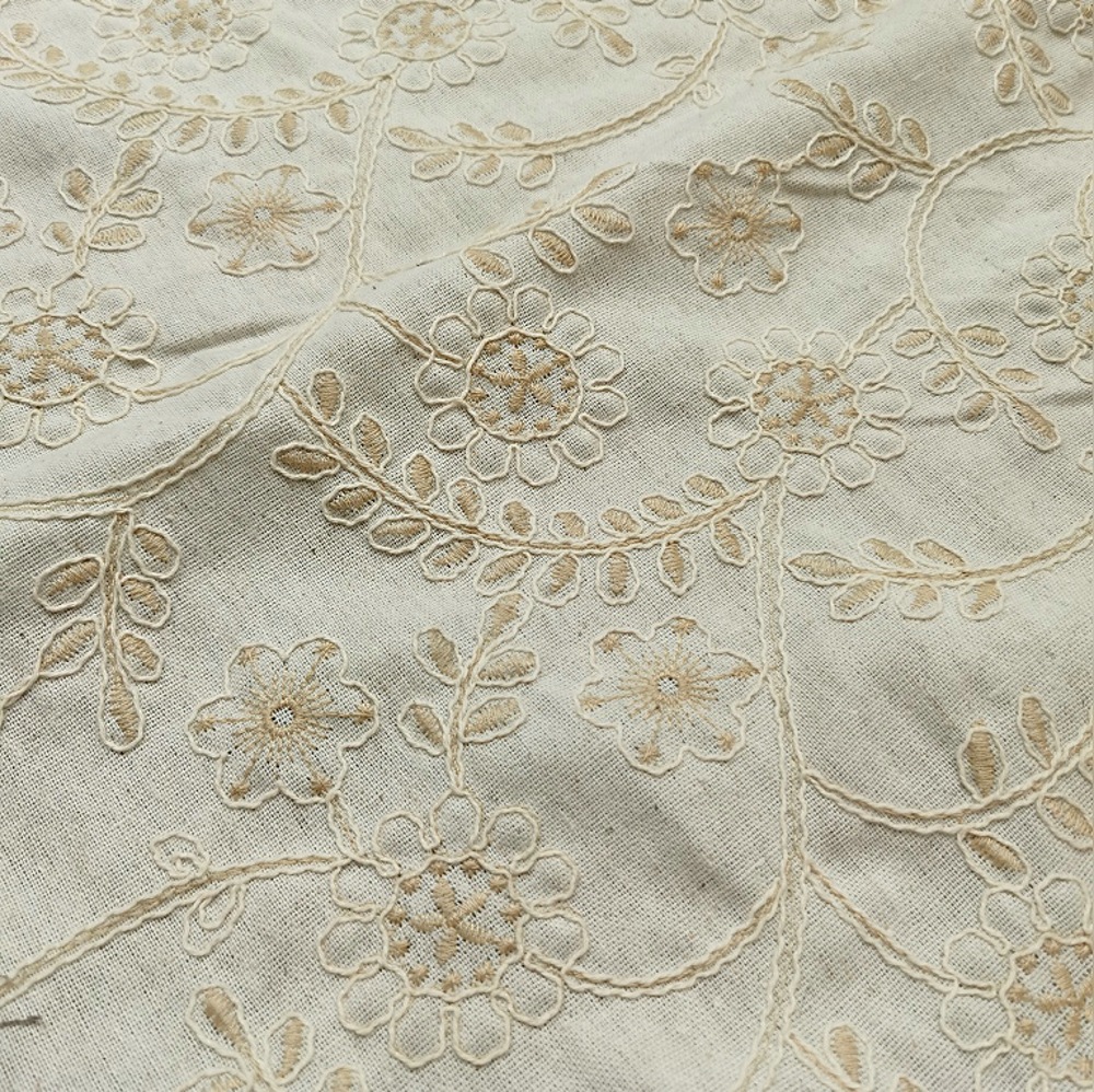 Viscose Linen Cotton Fabric 3D Branches and Flowers Embroidered Fabrics for Clothing Thobe Mattresses Sofa
