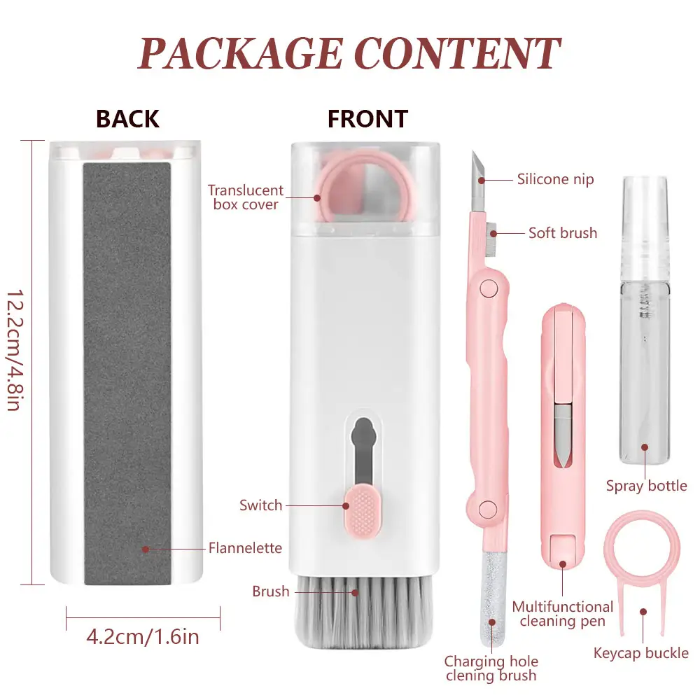 ELON Kit pembersih layar sentuh 7 dalam 1, kit pena pembersih Earphone alat pembersih Keyboard pembersih layar Airpod