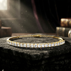 Bracelet en or jaune pour femme avec diamants taille brillant rond, bijou de mariage classique, chaîne ajustable - Product Image 1