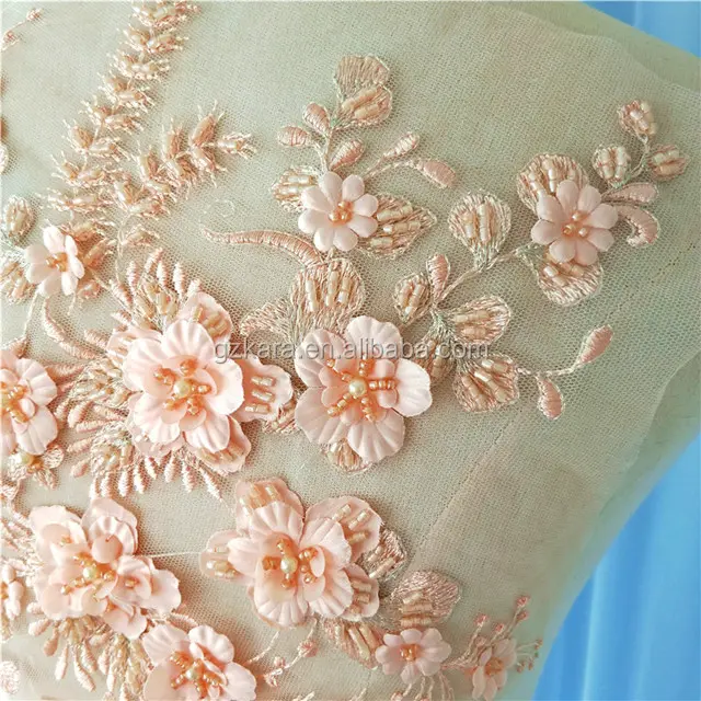 Aksesori Dekorasi 3D Tambalan Bordir Bunga Manik-manik Renda Appliques Patch Pasangan Renda