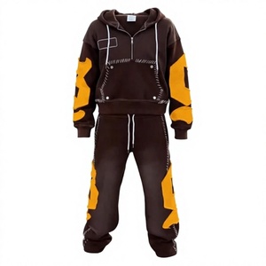 LONG MISSION INDUSTRY Chándal Unisex Marrón Naranja Sólido con Capucha, Estilo Urbano, Corte Regular, Diseño con Apliques, Transpirable - Product Image 4
