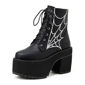Sepatu bot Gotik mode Cobweb sepatu Cosplay Wanita kesatria vampir sepatu estetika Hutan hak tinggi perempuan 90-an