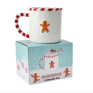 Mug en céramique festif et adorable avec poignée en forme de bonhomme en pain d'épices et de canne en sucre – Tasse à café compatible micro-ondes pour boissons de Noël et cadeaux - Product Image 1