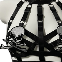 Lingerie sexy gothique pour femme, harnais de bondage élastique, soutien-gorge cage, tenue de rave d'Halloween, crâne, tenue de boîte de nuit, danse BDSM, soutien-gorge chaud
