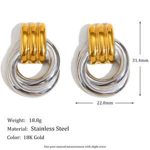 Pendientes de tuerca vintage Chapado en oro de 18 quilates/chapado en oro rosa pendientes de declaración geométricos de acero inoxidable para mujer - Product Image 6