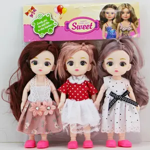 新しい16cm3D目PVC素材小さな女の子の人形バッグパッキングリアルなおもちゃ女の子のための人形