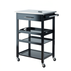 Chariot de cuisine Anthony en acier inoxydable, 1 tiroir, 3 étagères, design moderne et durable - Product Image 1