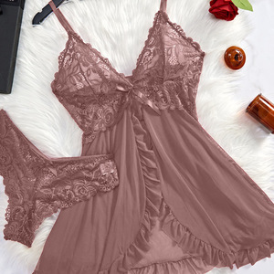 Modelos Explosivos: Conjunto de Pijama de 2 Piezas para Mujer, Camisón Largo Sexy de Malla Transparente con Tirantes y Bragas, Ropa de Dormir de Moda - Product Image 6