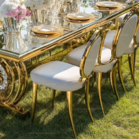 Nouvelle conception pour la vente en gros, table de salle à manger pour 10 personnes, mobilier d'hôtel, table dorée pour les mariages, mobilier de location