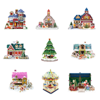 Puzzle 3D Natal Berbagai Gaya Rumah Pohon Kincir Ria Mainan Kerajinan Anak DIY Model Rakitan Dekorasi Meja Natal Rumah