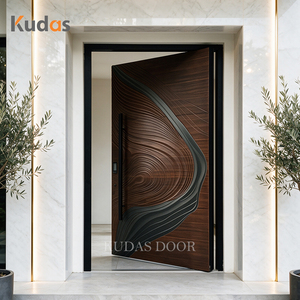<span class=keywords><strong>Puerta</strong></span> de Entrada Principal de Seguridad de Aluminio Fundido Tallado con Contorno de Onda 3D de Lujo, <span class=keywords><strong>Puerta</strong></span> Principal con Chapa de Nogal para Casa o Villa - Product Image 2