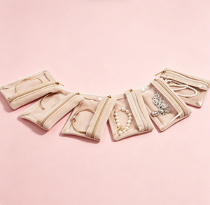 Beige Velvet Zipper Jewelry Pouches, Clear View Travel Jewellery <b>Storage</b> Bags for Rings, Necklaces and <b>Earring</b> Collection - Product Image 4