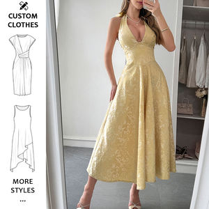 Nuovo arrivo Sexy scollo a V senza maniche aderente a una linea plissettata Maxi <span class=keywords><strong>abito</strong></span> donna <span class=keywords><strong>abito</strong></span> da festa - Product Image 1