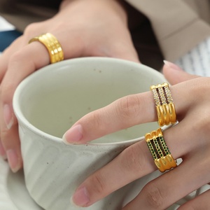 Anillo de Acero Inoxidable con Piedra Preciosa, Circonia Cúbica, Turquesa, Oro de 18K, Joyería de Moda de Lujo con Diamantes para Mujer, Venta al Por Mayor - Product Image 5