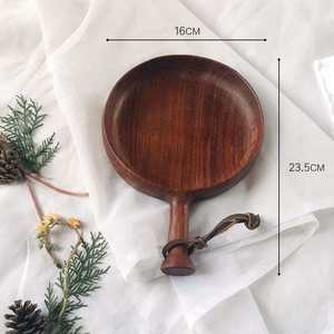 Black Walnut Wood <b>Tray</b> With Handle Natural Solid Wood Handmade Retro Style <b>Snack</b> Dessert Plate Wall Mountable - Product Image 4