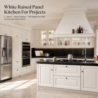 Lemari Dapur Modern Joysource Classic White Raised Panel dengan Papan Melamin untuk Proyek Apartemen dan Wastafel